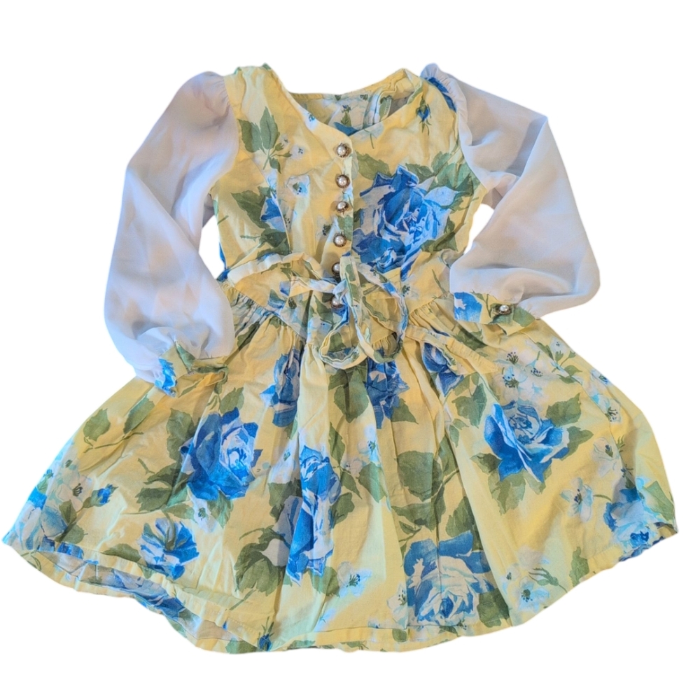 SWAT Yellow Blue Green White Vintage Inspired Long Sleeve Dress